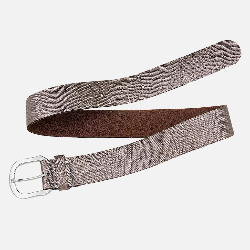 Metallic Iguana Textured Leather Belt - Voluptuary Boutique